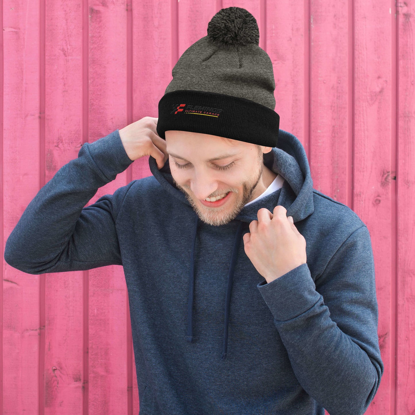 Fleming's Embroidered Pom-Pom Beanie