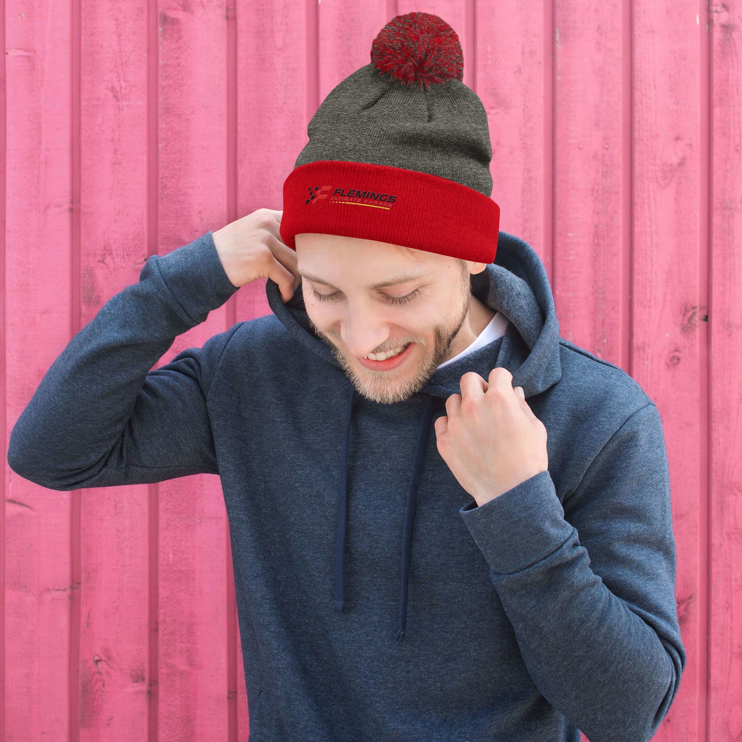 Fleming's Embroidered Pom-Pom Beanie