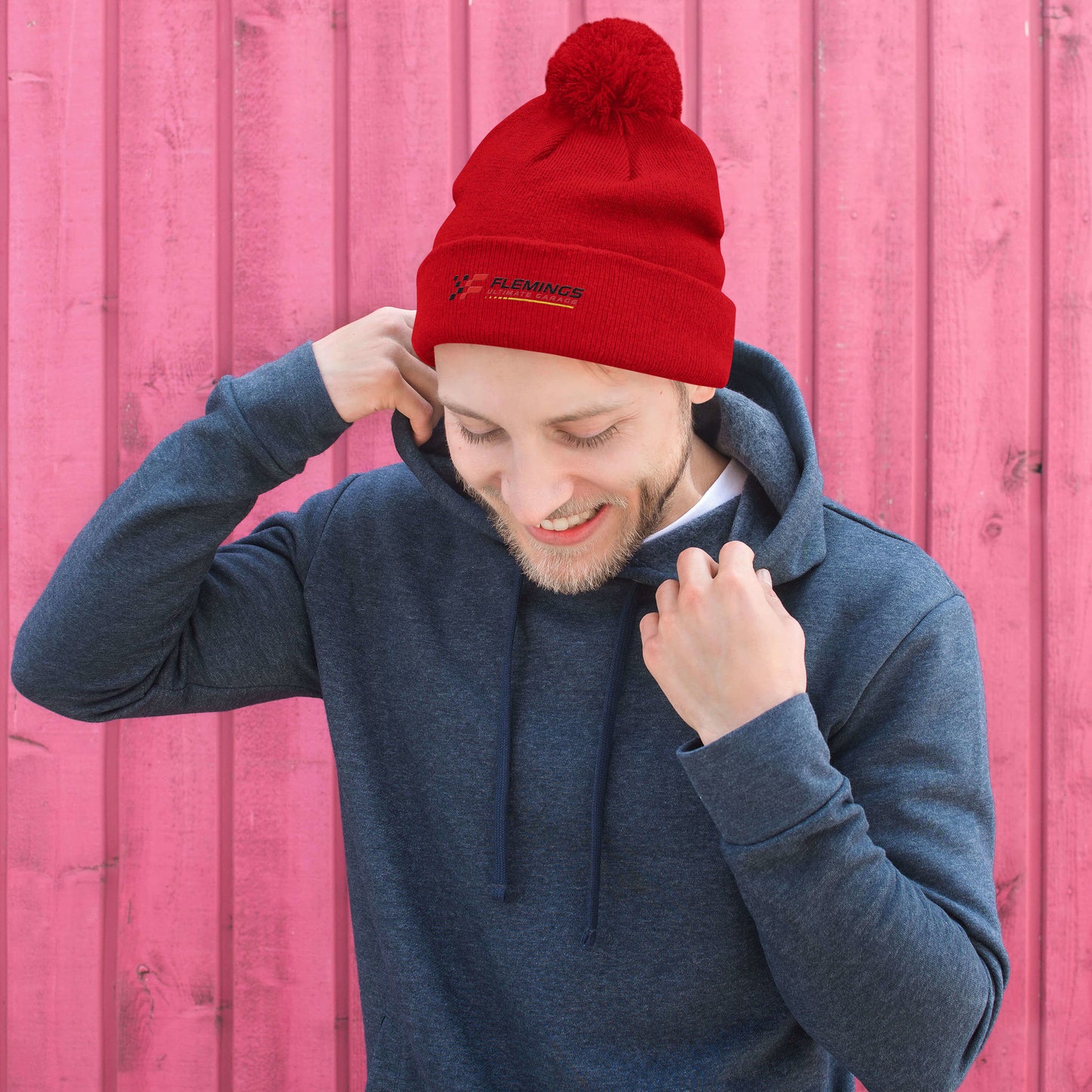 Fleming's Embroidered Pom-Pom Beanie